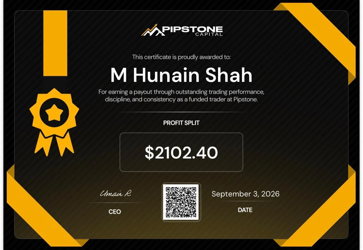 Pipstone Capital payout certificate for Zohaib Ashraf